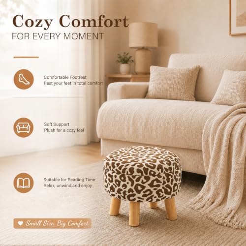 Wimarsbon Round Storage Ottoman,Footstool with Padded Seat and Wood Legs