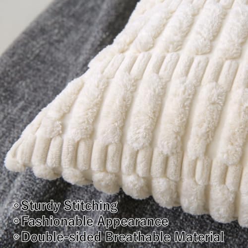 2 Pack Corduroy Decorative Throw Pillow with Inserts, 18x18 Inch Soft Boho Throw Pillow, Square Striped Throw Pillows for Couch, Bed, Sofa Decor (Beige, 12" x 20" (with Inserts))