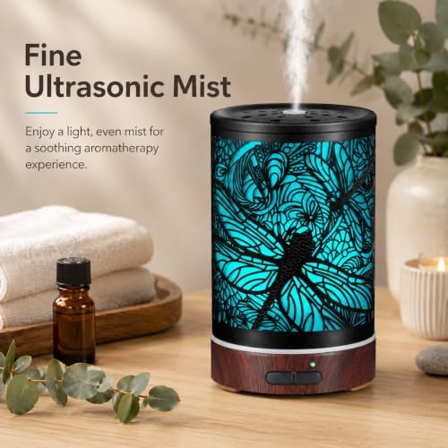 Essential Oils Diffuser,Aromatherapy Diffuser,Birthday for Women Mom Grandma,Metal Cool Mist Humidifier with 7 Colors Lights Waterless Auto Off Air Diffusers (Dragonfly)
