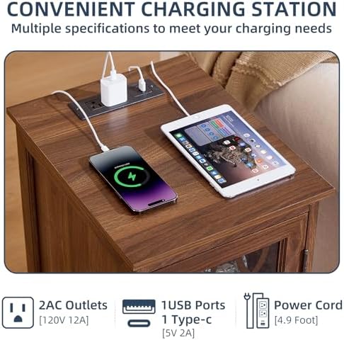 Joaxswe Narrow Side Table with Charger, Glass Door Storage