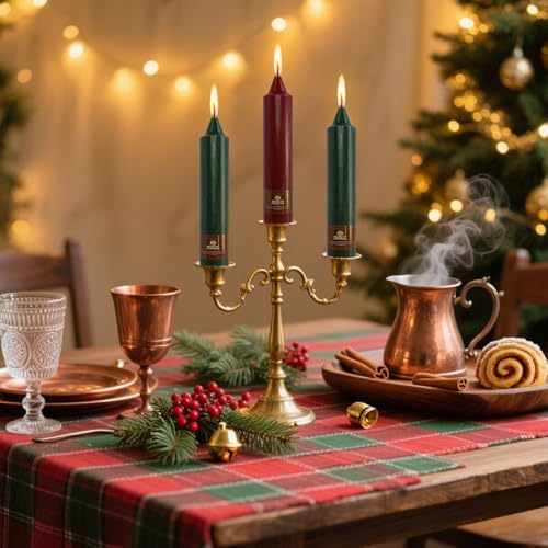 NJAO HOO Christmas Short Taper Candle 7 Inch Christmas Candlesticks Red and Green Unscented Dripless for Home Dinner Decor Party, 4 Pack