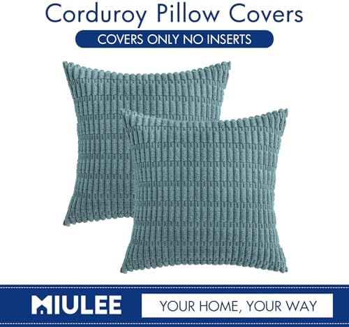MIULEE Corduroy Decorative Throw Pillow Covers 16x16 Coastal Blue Pack of 2