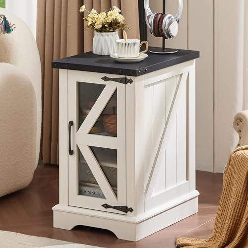 Joaxswe Narrow Night Stand with Glass Barn Door