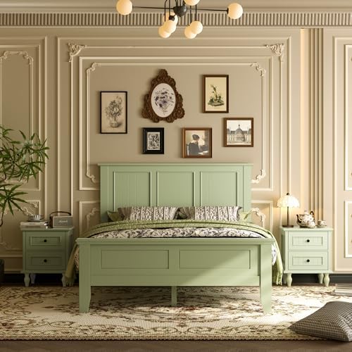 Wood Full Size Headboard Only with Farmhouse Style, Wall-Mounted , Green