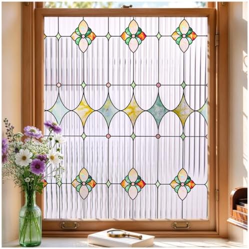 Stained Glass Window Film, Reeded Glass Film Static Cling, 17.5" x 78.7"