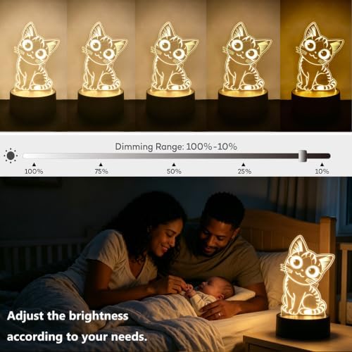 Cat Night Light Remote Control, Kitty Cute 3D Illusion RGB, Touch Bedside Lamp, Gifts for Kids Birthday, Bedroom Decor, Kids Room, Baby Nursery