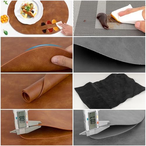 ADRIMER Oval Placemats Set of 4, Wipeable Faux Leather, Turmeric Brown