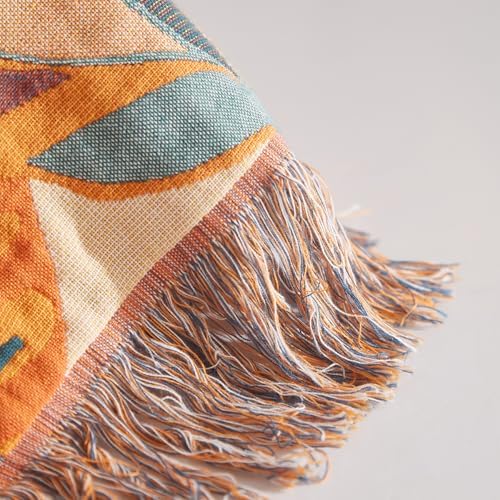 Bailix Boho Throw Blanket, 100% Cotton, Woven Floral Pattern, 50"x60"