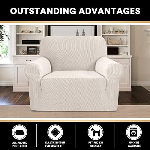PrinceDeco Stretch Chair Cover Chair Slipcovers with Arms 1-Piece Chair Sofa Slipcovers or Living Room Non Slip Armchair Cover Furniture Protector Dogs Pet Friendly(Armchair,Ivory)