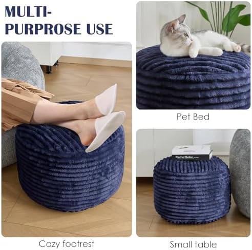 SHOUREN Stuffed Round Ottoman,Pouf Ottoman Foot Rest,20 X 15,Navy