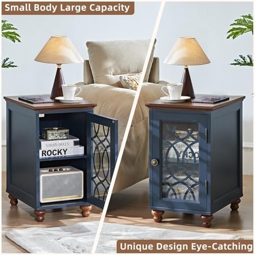 Joaxswe Narrow Side Table Set 2 with Glass Door Storage