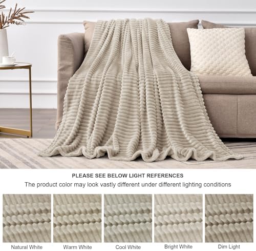 BEDELITE 3D Ribbed Linen Fleece Throw Blanket for Couch, 50x60 Inch