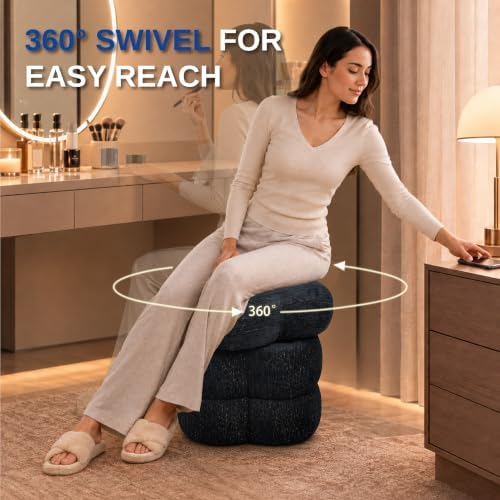 Get Set Style 360° Swivel Flower Ottoman, Linen Vanity Stool Footrest with 300LBS Capacity, No Assembly Small Space Accent Chair for Living Room Bedroom Entryway (Lux Black Gold)