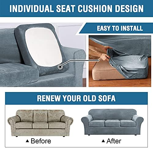 H.VERSAILTEX Rich Velvet Stretch 2 Piece Cover Chair Slipcover Sofa Cover Furniture Protector Couch Soft with Elastic Bottom Chair Couch Cover with Arms Width Up to 49 Inch(Chair, Stormy Blue)