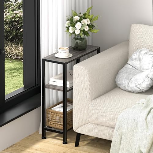 Narrow Side Table, 2-Tier Small End Table, Slim Nightstand