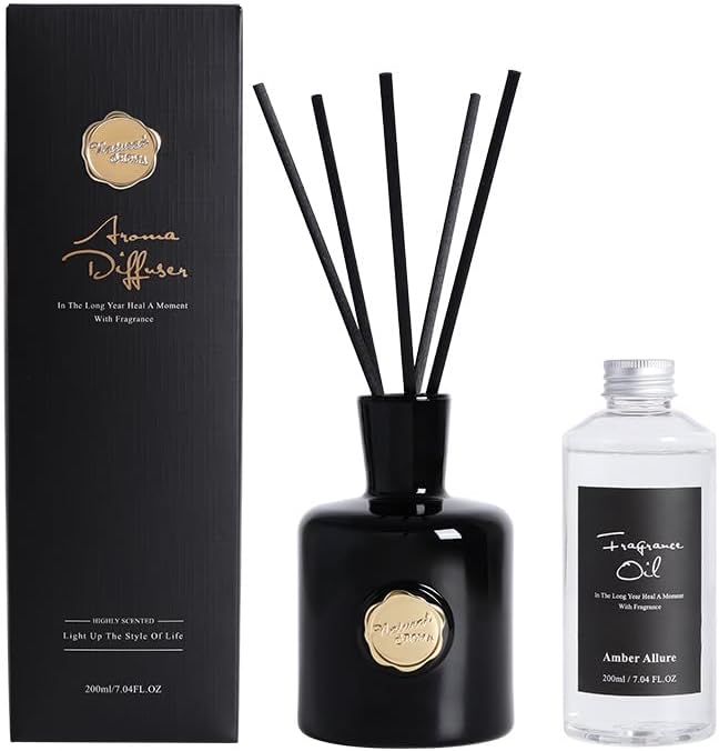 Amber Ceramic Reed Diffuser Set,Strong Scent, Natural Home Fragrance