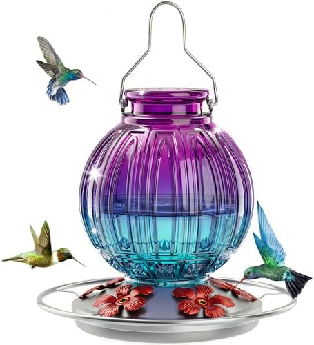 Glass Hummingbird Feeder for Outdoors Hanging, 26 fl oz Bird Nectar Feeder