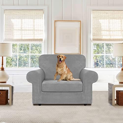 WEERRW Velvet Stretch 2 Pieces Chair Sofa Slipcovers Washable, Silver Grey