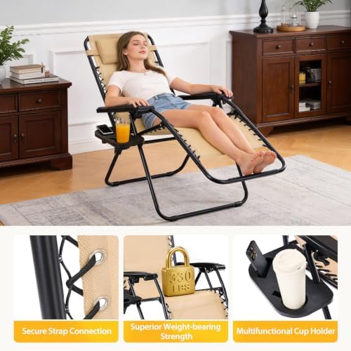 Sweetcrispy Zero Gravity Chairs Set of 2, Folding Lounge Chairs