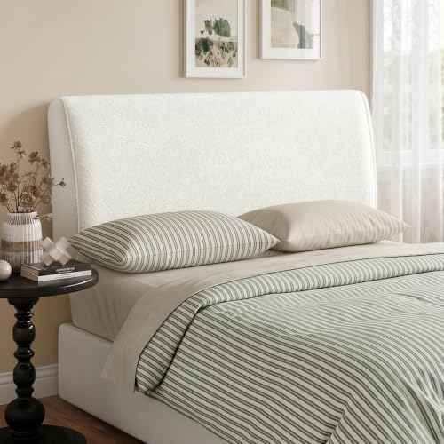 Pinmoco 4.7" Upholstered Headboard for Queen Size Bed, Height Adjustable and Ergonomic Headboard, Easy Assemble, Sturdy and Durable, Teddy Velvet, Beige