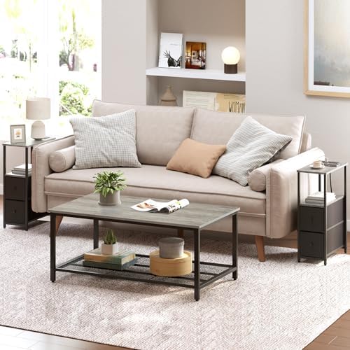 TUTOTAK Narrow End Table with Charging Station, Skinny Side Table