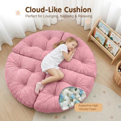 blue page Round Kids Play Mat 5.9 in Thick, 6-in-1 Circle Nursery Rug