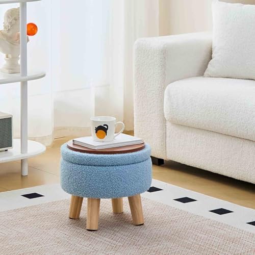 Wimarsbon Round Storage Ottoman,Footstool with Padded Seat and Wood Legs
