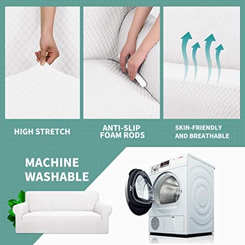 YEMYHOM Couch Cover Latest Jacquard Design High Stretch Sofa Chair Covers for Living Room, Pet Dog Cat Proof Armchair Slipcover Non Slip Magic Elastic Furniture Protector (Small, White)
