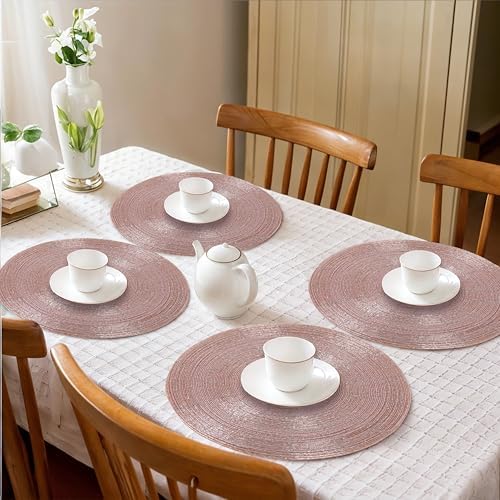 CLEENTABLE Pink Beaded Round Placemats, Set of 4