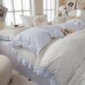 Garden Style Lace Duvet Cover Cute Blue Flower Print Ruffle Duvet Cover King Cotton Blue Striped Girls Floral Comforter Cover Lace Princess Bedding Set Vintage Floral Bedding Duvet Cover with Zipper