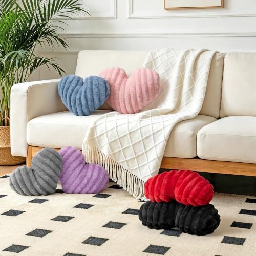 2PCS Heart Pillows, 12.9"x9" Red Decorative Throw Pillows for Bed Couch