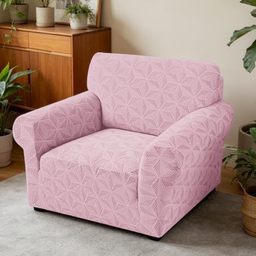 ZNSAYOTX Stretch Chair Cover, 1 Piece Couch Covers for 1 Seat Sofa, Jacquard Armchair Slipcovers with Elastic Bottom Thickened Furniture Protector for Dog Cat Pet (Small, Dusty Pink)