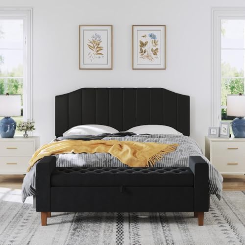 Furpopup Velvet King Size Headboard Only, Wall and Bed Frame Mount, Black