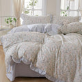 HighBuy Blue Ruffle Duvet Cover Set King Chic 100% Cotton Floral Bedding Set,Vintage Blue Striped Super Soft Comforter Cover,Comfortable Chic Lightweight - 1 Duvet Cover with 2 Pillowcase