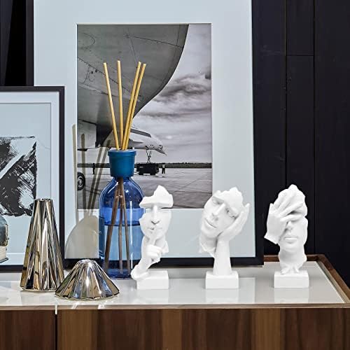 prosfalt 3 Pcs Thinker Statue, Silence is Gold Abstract Art Figurine, No Hear No See No Speak Modern Home Resin Sculptures Decorative Objects Decor for Home Office Bookshelf Desktop(White), A-41