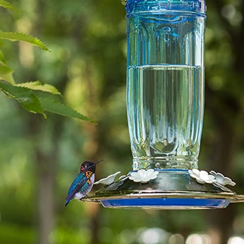 Kingsyard Glass Hummingbird Feeder for Outdoors Wild Bird Feeder with 6 Feeding Ports Hanging for Garden Yard, Blue (Ant Moat Included)