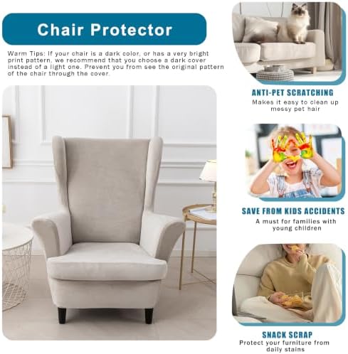 NILUOH Stretch Velvet Wingback Chair Slipcovers 2-Piece