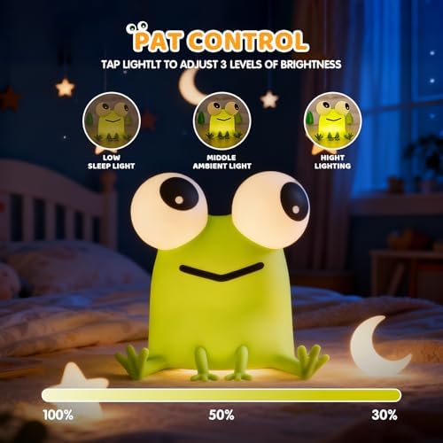 Frog Night Light for Kids with Timer, Dimmable 3 Brightness 7 Colors, Kawaii Big-Eyed Frog Lamp Funny Gifts, USB Rechargeable Portable Night Lamp Decor for Girl Boy Nursery/Bedroom/Desk/Office
