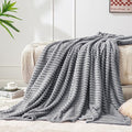 BEDELITE 3D Ribbed Jacquard Grey Fleece Twin Blanket for Bed, 60x80 Inch