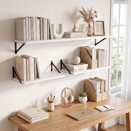 Axeman Deep Floating Shelves, 18'' x 12'' White Wall Shelves Set of 2