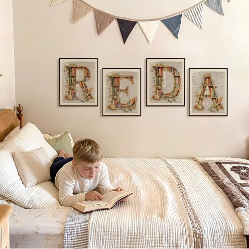 SkyCozy Book Poster Vintage Wall Decor, Retro Classroom Decor 4 Pcs 8x10