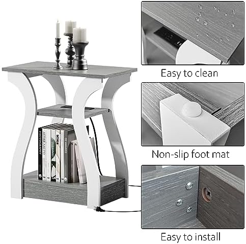 FROMJBEST End Tables Living Room Set of 2 with Charging Station, Grey