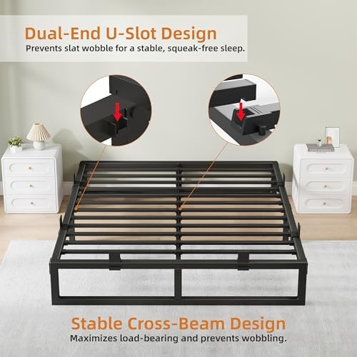 12 Inch Metal King Bed Frame with Steel Support, Noise-Free