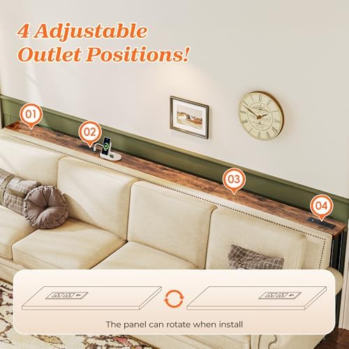 SUPERJARE 102 Inch Sofa Table with 2 Power Outlets and USB-C Ports