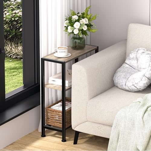 Narrow Side Table, 2-Tier Small End Table, Slim Nightstand