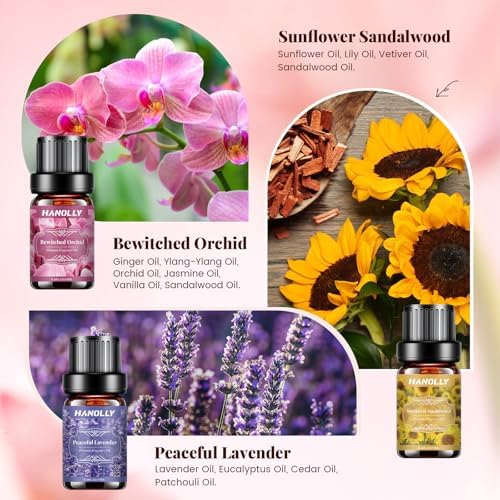 Floral Essential Oils Set - 6 Premium Fragrance Oil for Diffusers, Candle Making, Humidifier - Pink Peony, Wild Rose, Lavender, Sunflower Sandalwood, Bewitched Orchid, White Lily Aromatherapy Oil