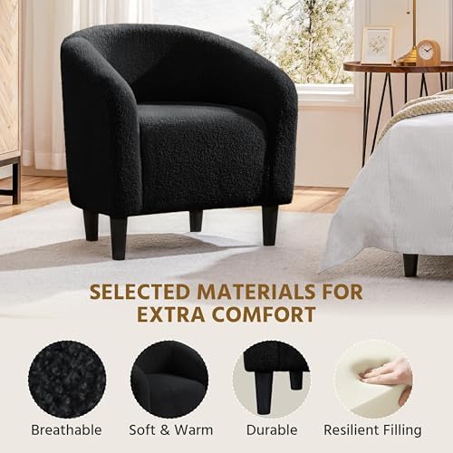 Yaheetech Small 25.5in Wide Sherpa Barrel Accent Chair for Bedroom, Black