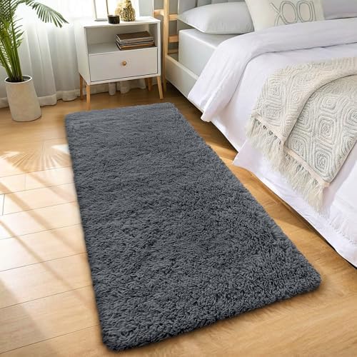 OLANLY 3x10 Machine Washable Runner Rugs for Hallway, Soft Fluffy Shaggy Bedside Rugs for Bedroom, Living Room, Indoor Floor Carpet for Kids Girls and Boys, Nursery Rooms, Home Decor Aesthetic, Grey