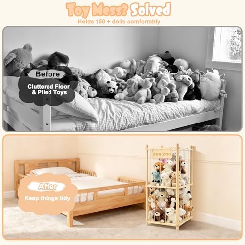 Stuffed Animal Storage, Wood Stuffed Animal Zoo Storage, Space Save Toy Organizer, Large Capacity Stuffed Animal Holder, Perfect for Nursery Playroom Kidroom Bedroom