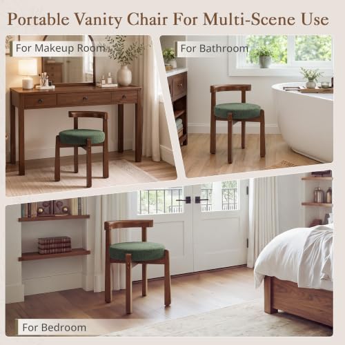 LUE BONA Wood Vanity Chair Stool with Back, Mid-Century Makeup Bench, Green